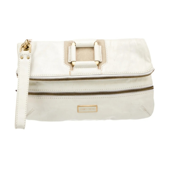 💯Authentic Jimmy Choo Vintage White Leather Large Mave Foldover Clutch - Picture 3 of 6